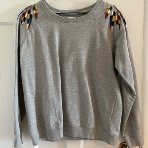 Gray Sweatshirt with Colorful Shoulder Accents